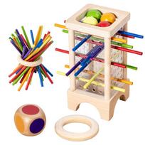 Wooden Stick Board Game Parent Child Interaction Montessori Wooden Toys, 4-sided Acrylic Cylinder Game, Stick Picking Game įvairiaspalvė spalva