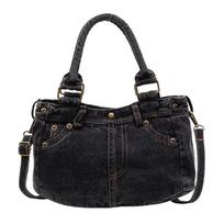 Vintažinė džinsinė rankinė moteriška peties crossbody rankinė juoda