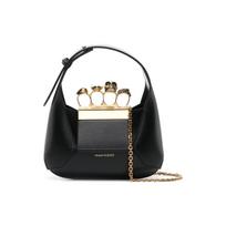 Alexander McQueen Auksiniu Metaliniu Rankena su Papuošalais Nuimama Grandinėlės Dirželis Lygios Odos Hobo Rankinė Mini Moteriškos Rankinės Juoda 731136-DYTAA-1000 Basic Set (Bag+Dust Bag)