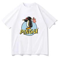 Pingu Klasikinis Logotipas Natūralūs Marškinėliai Moterims Vyrams Apvalia Kakla Pingvino Marškinėliai Harajuku Drabužiai Klasikiniai Patogūs Stilingi Y2K Drabužiai S juoda