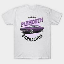 Vyriški juodi marginti marškinėliai 1964–1974 Plymouth Barracuda Be-Cut perdavimo popieriaus spaudinys Medvilniniai marškinėliai 3XL balta