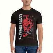 Unisex Vintažiniai Japoniški Žaidimai 2077 Cyber Samurai Marškinėliai Juodi Medvilniniai Apvalios Kaklo Marškinėliai su Retrofuturistiniu Punk Menas Raudonos Spalvos M