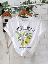 Limoncello Grafiniai Topai Citrinos Raidės Spausdinimo Marškinėliai Trumpomis Rankovėmis Apvalia Kaklo Linija Laisvalaikio Marškinėliai Moterims Kawaii Gatvės Apranga Vintažiniaivaisių Marškiniai S