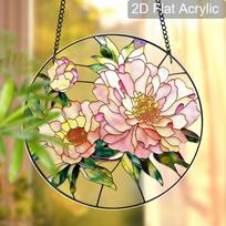 Acrylic Peony Flower Suncatcher Stained Glass Effect Window Hanging Ornament Floral Gift for Home 20cm/7.87Inches