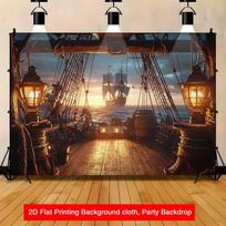 Nautical Pirate Ship Backdrop - Sunset Deck Lanterns Ocean Background 47.2x31.5inch/120*80cm