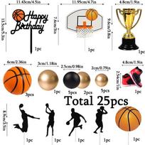 25pcs Basketball Cake Toppers Black Golden Balls Cake Decorations Basketball Theme Cake Decoration for Boy Birthday Sport Party Supplies 25pcs