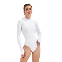 Elastingas CR 2,5 mm neopreninis bikini hidrokostiumas moterims, ilgomis rankovėmis, odos nardymo kostiumas, apsaugantis nuo saulės, banglenčių sportui, snorkelingui, vientisas maudymosi kostiumas S balta