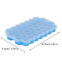 296/37 Kubas Silikoninės Korių Ledo Padėklai Daugkartinės Maistinės Didelės Talpos Ledo Gaminimo Formelės su Dangteliais Sultims Kokteiliams 1PC- 37Cubes mėlyna
