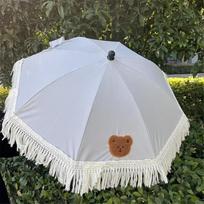 Cute Umbrella with Tassels UV Protection for Baby Kids Stroller Outdoor Beach Strolls Photography Props Long-handle Umbrella Aluminum&8K