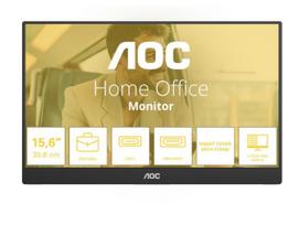 AOC 15.6-inch IPS monitor with Mini HDMI and USB-C, featuring built-in speakers