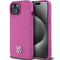 DKNY Leather Pattern Metal Logo MagSafe case for iPhone 15, 14, 13 – pink