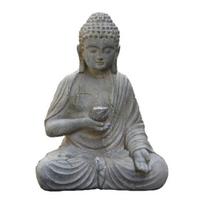 Budos statula su saulės energija maitinamu lotoso žibintu, sėdinti meditacijoje, Budos skulptūra, apšviestas zen sodo dekoras, dervos Budos figūrėlė laukui, namams, terasai, kiemui A