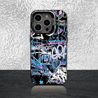 Šaunus spalvingas grafiti telefono dėklas, skirtas iPhone 16,15,14,13,12,11,Pro,XS,Max,Plus,Mini,SE, juodas, saldainio matinės tekstūros, atsparus smūgiams dangtelis iPhone12PRO