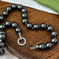 Vintage Shijia Dark Night Black Pearl Necklace Women'S Earth Peacock Green Artificial Seawater Pearl