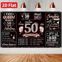 2D 50th Birthday Backdrop for Women, Cheers to 50 Years Decor 47.2x31.5inch/120*80cm