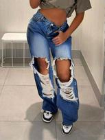 FR870404 European & American Classic Ripped Loose Fit Jeans M tamsiai mėlyna spalva