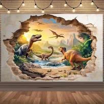Juros periodo dinozauro 3D sieninė gobelenas, Įtrūkusios sienos dinozauro kraštovaizdžio sienos dekoracija, Preistorinio gyvūno poliesterio sienos dekoras berniuko kambariui 47.2x31.5inch/120*80cm