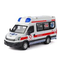 1:24 IVECO Neštuvinė Greitosios Pagalbos Mašinėlė Su Garsu ir Šviesa Atgal Traukiama Vaikų Žaislas Ornamentas Imitacinis Lieto Lydinio Automobilio Modelis