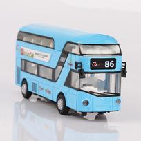 1:36 mastelio dviaukštis autobusas žaislinis automobilis modelis lydinio liejimo garsas šviesa atitraukiamas durys atsidaro transporto priemonės kolekcionuojami daiktai gimtadienio dovana mėlyna