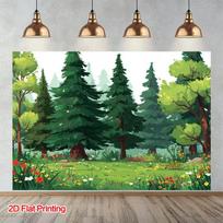 Woodland Cartoon Forest Backdrop Green Tree Nature Background for Kids Baby Shower Photography 47.2x31.5inch/120*80cm