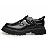 Summer New Designer Platform Sandals Men Solid Color Buckle Leather Sandals Shoes Man Solid Color Outwear Increase Sandals Shoe 38 juoda