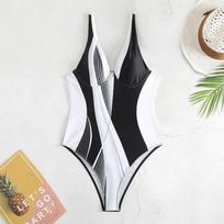 Sexy Patchwork Low Neck One-piece Swimsuit Women Slimming Covering Belly Bikini XXL