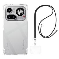 Case and neck strap for Nothing Phone 4a PRO - Transparent Soft TPU Adjustable Black Cord Phonillico® juoda