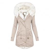Classic Soft Zipper Buttons Closure Slim Fit Women Hooded Cotton Padded Mid-Length Overcoat Winter Jacket Cold Resistant XS chaki