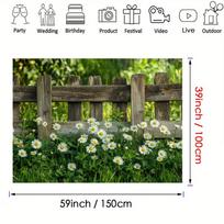 Rustic Garden Fence and Daisy Backdrop 150x100cm Spring Floral Scene Photography Background Banner 47.2x31.5inch/120*80cm