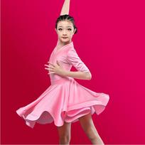 Mergaičių profesionali lotynų šokių suknelė Vaikų ballroom salsa šokių apranga Drabužiai Vaikų varžyboms Lotynų šokių scenos apranga Drabužiai 110 rožinė