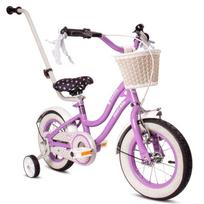 Vaikams skirta dviratė transporto priemonė Mergaitei 12 colių Krepšelis Stūmimo rankena Pagalbiniai ratukai Heart Bike Violetinis Sun Baby