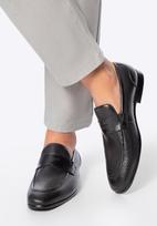 Wittchen Men's Leather Moccasins With Herringbone Pattern Black Black Genuine Leather