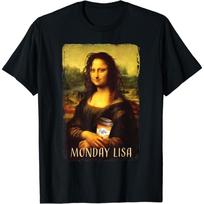 Eksportas Pirmadienis Lisa Gioconda Mona Liza su kava Marškinėliai S juoda
