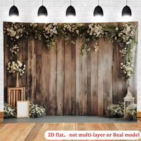 2D Rustic Wood Flower Backdrop Cloth for Boho Wedding Bridal Party Photoshoot Background Banner 47.2x31.5inch/120*80cm