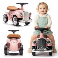 Vaikiškas paspiriamasis automobilis Retro lenktyninis vaikštynė stumduoklis miltelių rožinės spalvos
