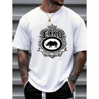 Europos dydžiai ECKO Grafinio Dizaino Juodi Marškinėliai Vyrams - Laisvalaikio T-shirt su Drąsiu Rinocero ir Karūnos Raštu S balta