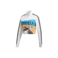 Adidas Originals X Fiorucci Collaboration Graphic Print Half-Zip Mock Neck Cropped Long Sleeve T-Shirt Women Tops White FL4154 XS white