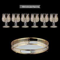 Crystal Glass Decanter and 6 Wine Glasses with Mirror Tray Set
