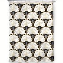 Art Deco Geometric Shower Curtain – Elegant Fan Pattern in Beige & Black, Modern Bathroom Decor, Polyester, Includes Hooks 90x180cm35x71in