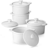 Ramekins - DOWAN - 207ml - Porcelain - Lids - Handles balta