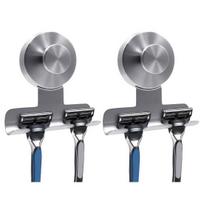 2Pcs Suction Cup Shaver Holder Wall Mounted No Tools Required Stainless Steel Hook Removable Razor And Shaver Organizer for Bathroom Shower 2pcs sidabras