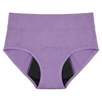 Plus Size Women's Period Solid Color Cotton Breathable High Waist Tuck Briefs XS tamsiai violetine spalva
