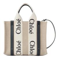 Chloe Woody Nuimamas reguliuojamas peties dirželis Lino pirkinių krepšys Moteriški krepšiai Baltas Mėlynas CHC22-AS397I26-91J Basic Set (Bag+Dust Bag)