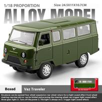 Didelis lydinio liejimo UAZ 452A automobilio modelis, priekinių ratų vairavimas, vaikiškas žaislinis automobilis su šviesa, suaugusiųjų kolekcijos papuošalas, dovana