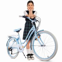 Mergaičių 24 colių miesto dviratis, tinkamas Komunijai, su Shimano 7 pavaromis, spalva Silver Moon Błękitny