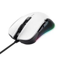 Trust GXT 922 Ybar baltos spalvos laidinė žaidimų pelė su 7200 DPI raiška ir pilnu RGB LED apšvietimu