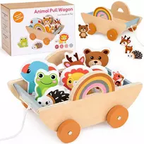 Wooden cart with 7 animals to pull ZA6168