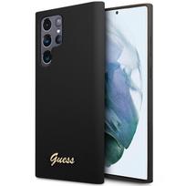 GUESS GUHCS23LSLSMK S23 Ultra S918 black hard case, vintage gold logo, silicone