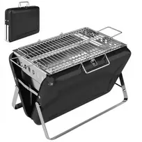 Nerūdijančio plieno anglinė kepsninė BBQ rūkykla su grotelėmis, rankena, sulankstomomis kojelėmis, skirta BBQ ir stovyklavimui, 40x28x25,5cm, juoda