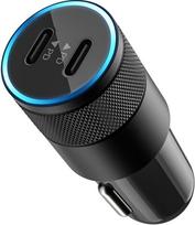 Dvigubas USB-C automobilio įkroviklis, 30W PD, juodas